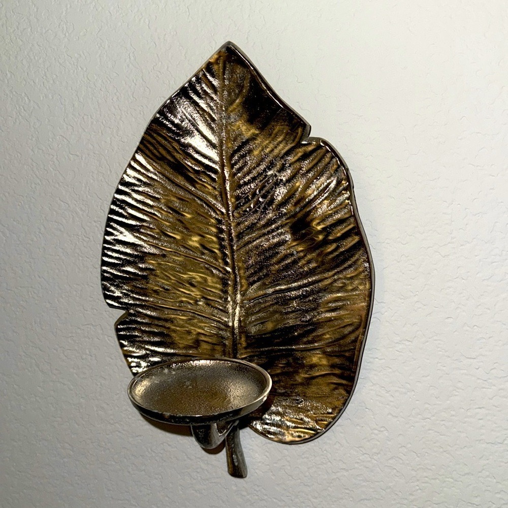 Palm Leaf Wall‎ Hanging Sconce Candle Holder Silver Aluminum Metal Art India